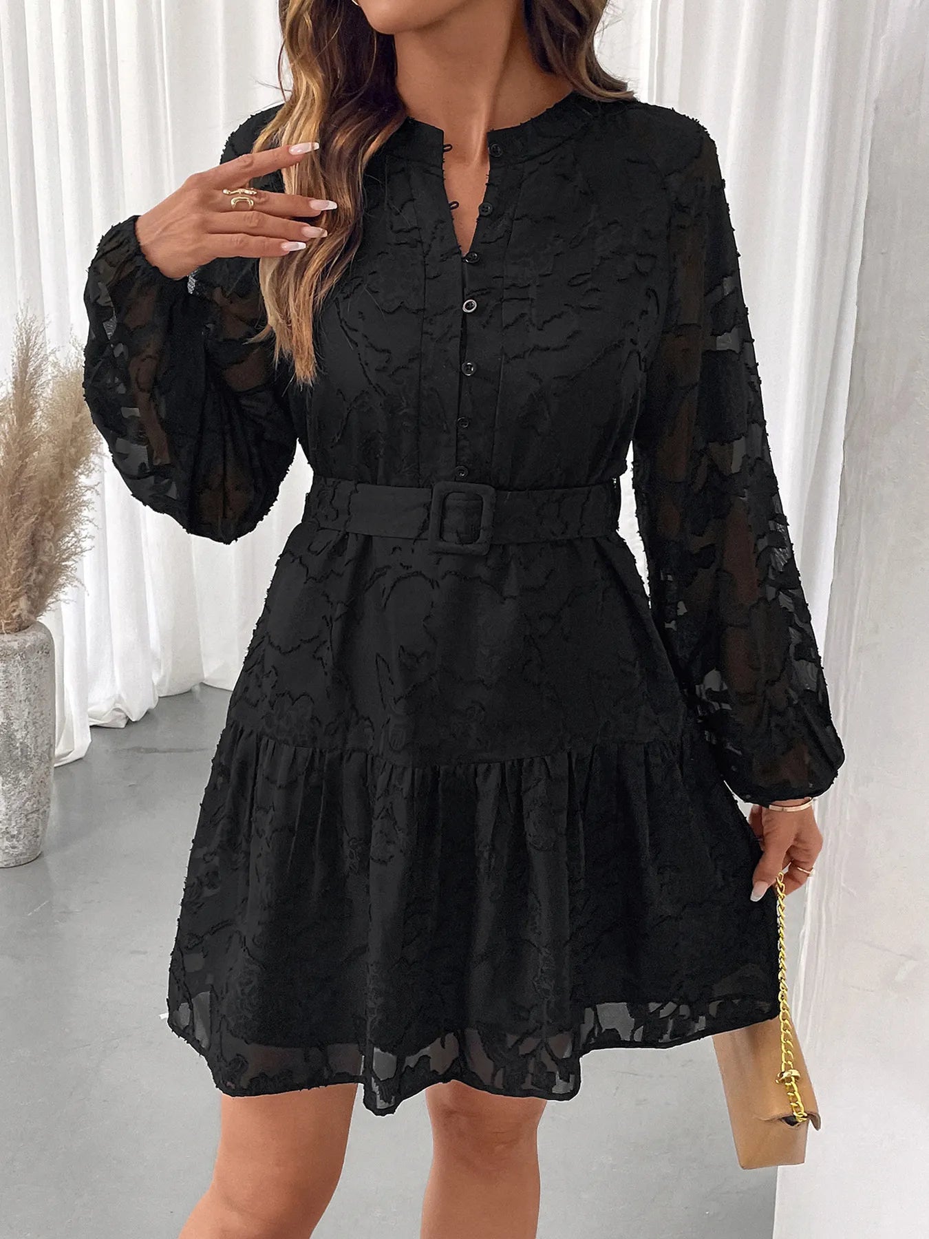 Button-Front Balloon Sleeve Mini Dress – Short-Bread Boutique