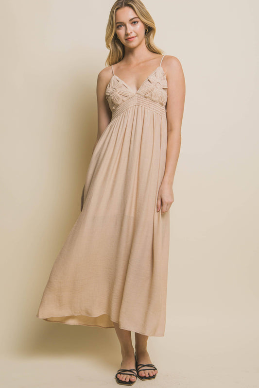 42POPS - Spaghetti Strap Midi Dress with Flower Design