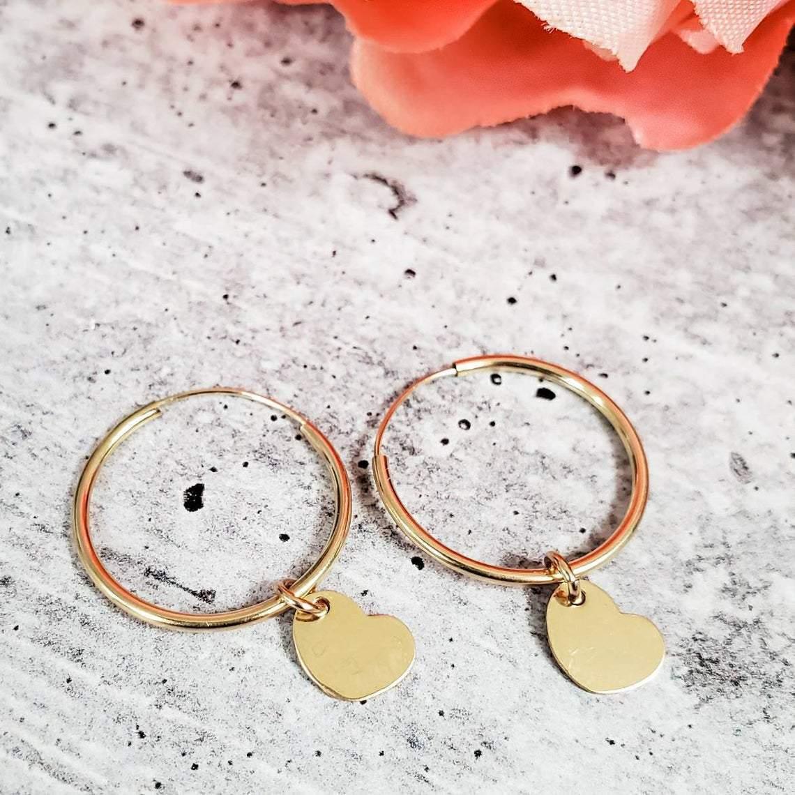 14K Gold Initial Endless Hoop Earrings