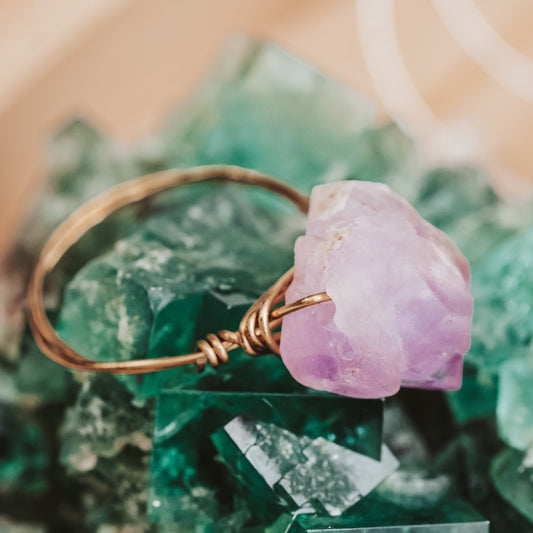 Amethyst Wire Wrapped Raw Crystal Ring