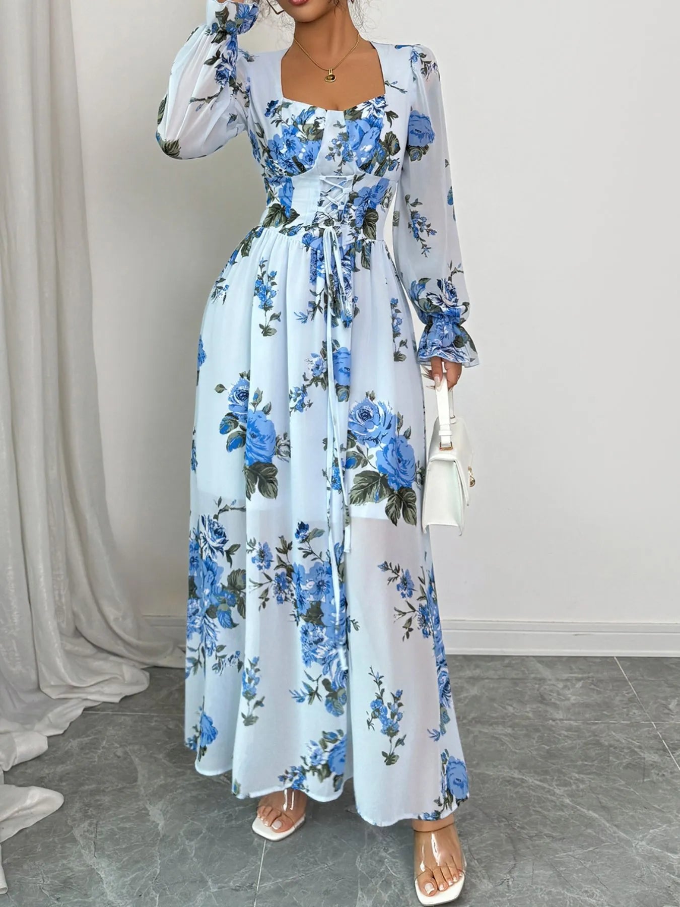 Floral Flounce Sleeve Maxi Dress – Short-Bread Boutique Floral Flounce Sleeve Maxi Dress – Short-Bread Boutique