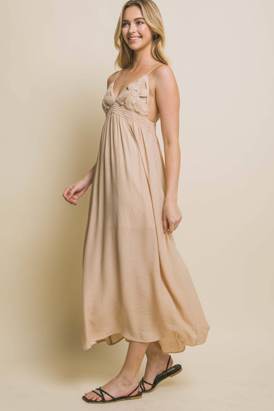 42POPS - Spaghetti Strap Midi Dress with Flower Design