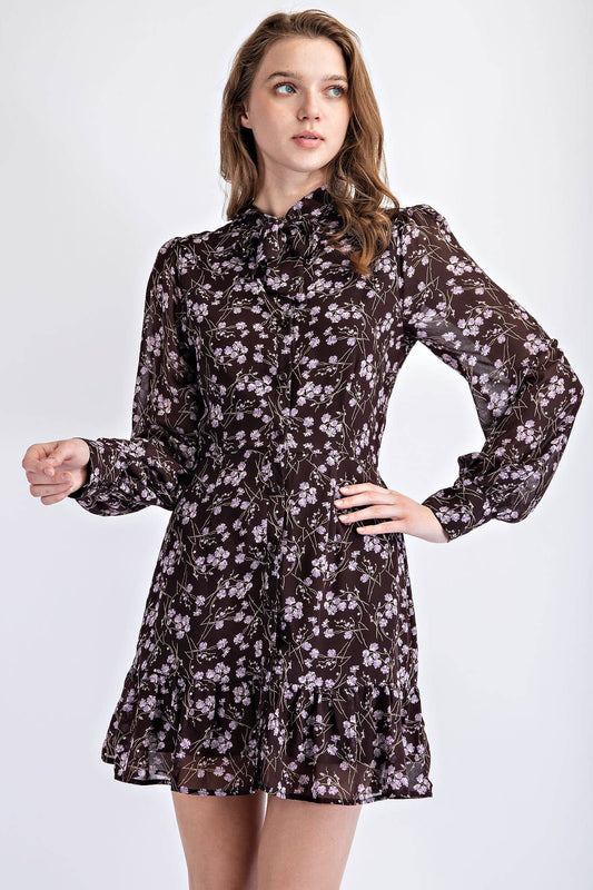 Edit by Nine - FLORAL PRINT BUTTON DOWN LONG SLEEVE MINI DRESS