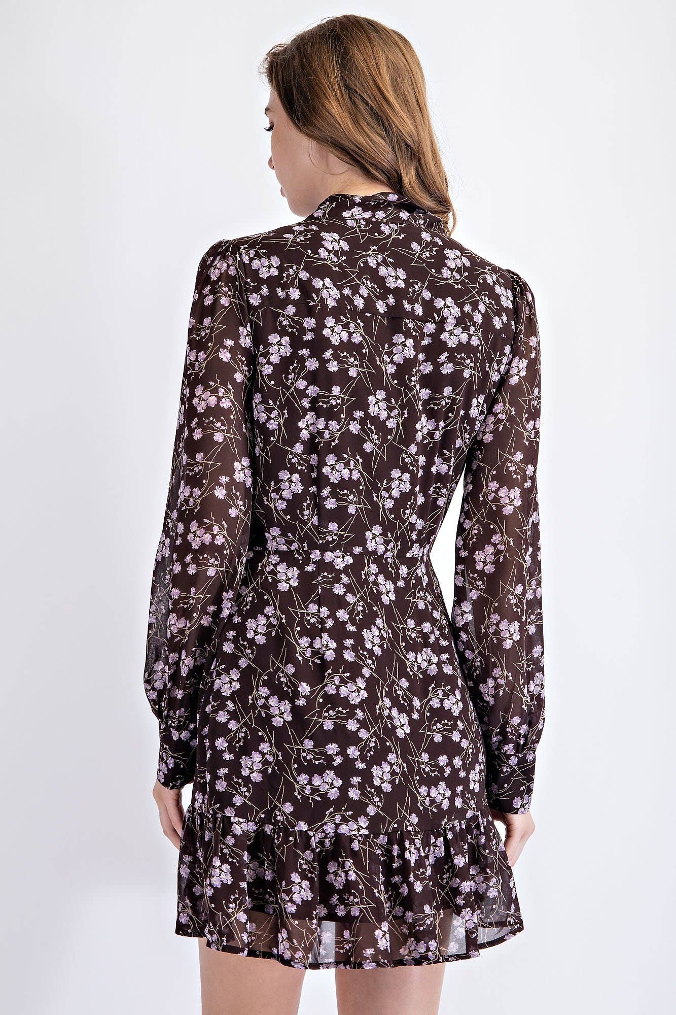 Edit by Nine - FLORAL PRINT BUTTON DOWN LONG SLEEVE MINI DRESS